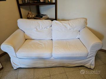 Divano due posti,in cotone bianco sfoderabile