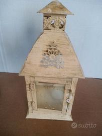 Lanterna in Metallo e Vetro Stile Shabby Sbiancata