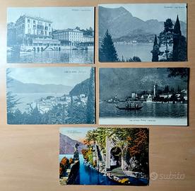 5 cartoline lago di Como annullo natante