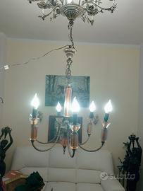 lampadario anni 70 Italia ottone e Ambra 