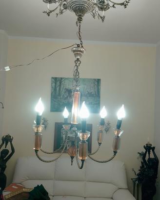 lampadario anni 70 Italia ottone e Ambra 