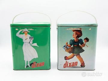 Coppia  Scatole di Latta Vintage DIXAN con Manico