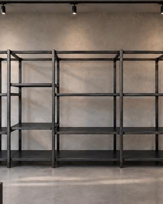 SCAFFALATURA DI DESIGN IN ACCIAIO E LEGNO