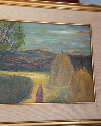 Dipinto vintage a olio su tela paesaggio  