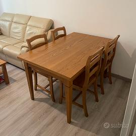 Set tavolo pranzo allungabile in legno con 4 sedie