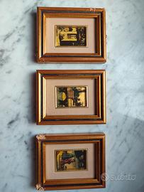 3 quadretti su foglia d'oro 24 k.ti