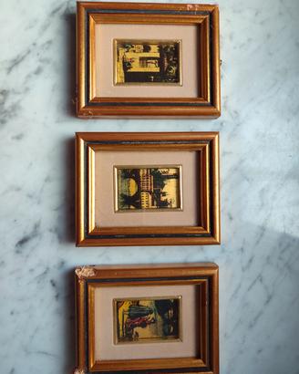 3 quadretti su foglia d'oro 24 k.ti