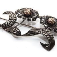 Antica spilla fiore argento marcasite