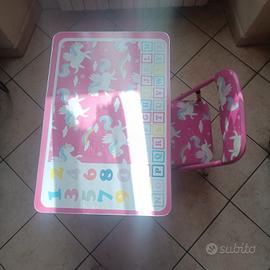 Tavolino + sedia bambini pieghevoli NUOVI unicorno