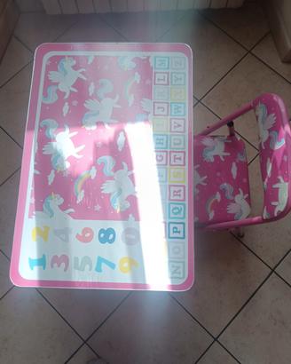Tavolino + sedia bambini pieghevoli NUOVI unicorno
