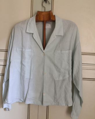 Camicia cotone lino col. acquamarina