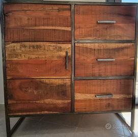 cassettiera in legno e metallo 