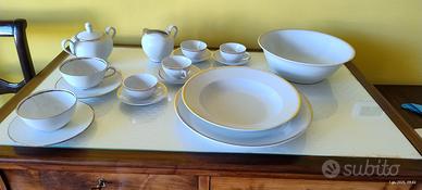 servizio piatti porcellana bianca doppio rigo oro