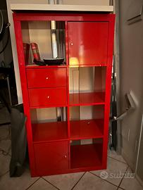 3 pezzi librerie con contenitore tv - rosso lucido