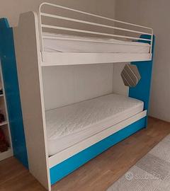 Letto a castello come nuovo bianco e celeste 