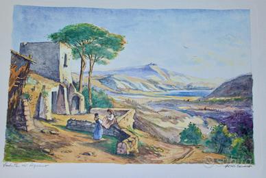 Quadro stampa R. Rolando - "Veduta di Agnano"(NA)