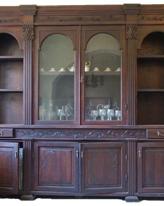 LIbreria antica intagliata in legno massello
