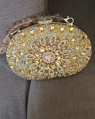 Pochette Gioiello oro Strass Clutch Cerimonia