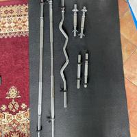 Pesi, rastrelliera, bilancieri, panca, aste