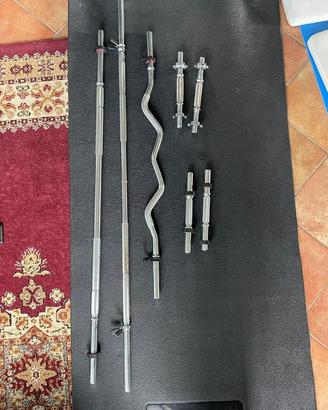 Pesi, rastrelliera, bilancieri, panca, aste