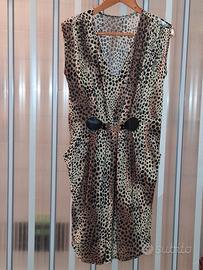 Vestito Curvy Donna Smanicato Animalier Leopardato
