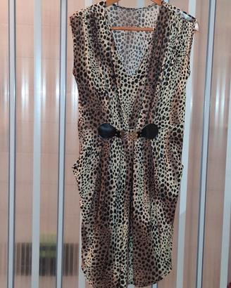 Vestito Curvy Donna Smanicato Animalier Leopardato