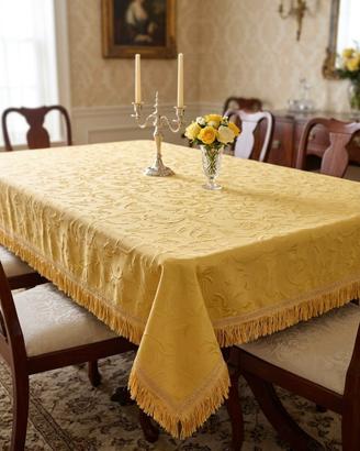 copritavolo rettangolare damascato oro con frange 