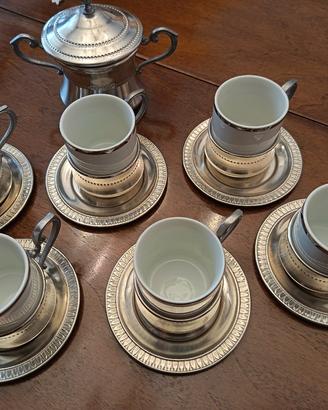 servizio da caffè vintage in peltro e porcellana