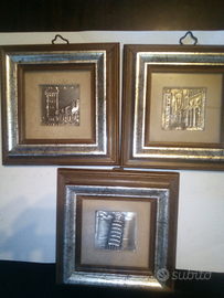 3 quadretti con incisione su lastra argento