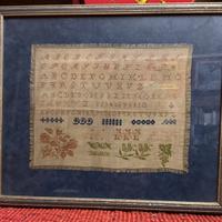 Quadro ricamo Punto croce e bizantino fine ‘800