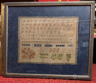 Quadro ricamo Punto croce e bizantino fine ‘800