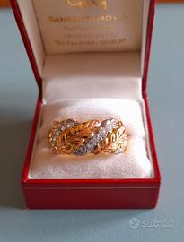 Anello a fascia larga foglie zirconi elegante