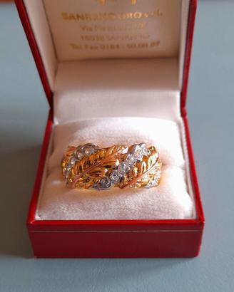 Anello a fascia larga foglie zirconi elegante