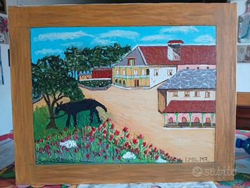 Quadro Naif Cavallo legato all'albero 40x50.