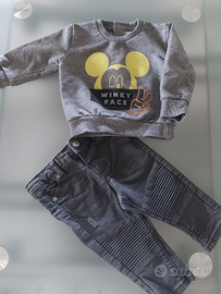 Completo bimbo 6/9 mesi jeans e felpa Topolino
