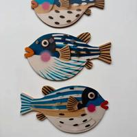Set 3 pesci palla in Legno stile mediterraneo