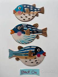 Set 3 pesci palla in Legno stile mediterraneo