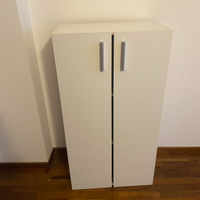 Mobiletto contenitore bianco con ante e ripiani