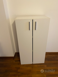 Mobiletto contenitore bianco con ante e ripiani