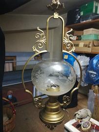 Lume da soffitto anni 1960 in ottone e cristallo