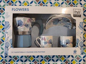 caffettiera flower con 2 tazzine 