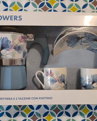 caffettiera flower con 2 tazzine 