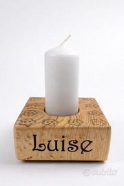 Portacandela in legno personalizzato con nome – id