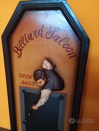 Quadretto vintage in legno Billiard Salon 