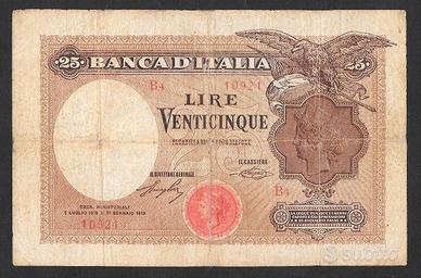 Banconota 25 lire Aquila Sabauda del 1918