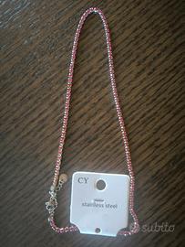 collana tennis rosa e acciaio 