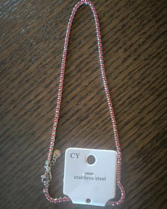 collana tennis rosa e acciaio 