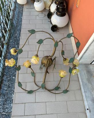 Lampadario floreale vintage 8 luci e vetro artisti