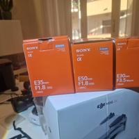 4 obiettivi Sony E: 35mm, 50mm, 30mm Macro, 16-50