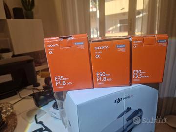 4 obiettivi Sony E: 35mm, 50mm, 30mm Macro, 16-50